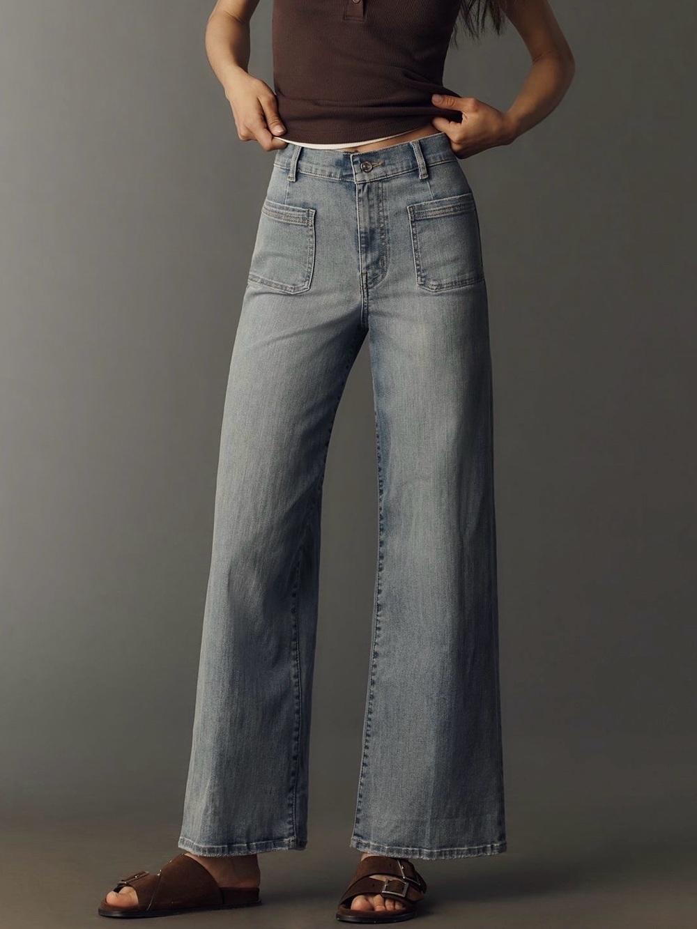 Frame Denim Le Slim Palazzo Light Blue Wide-Leg Jeans with Front Patch Pockets